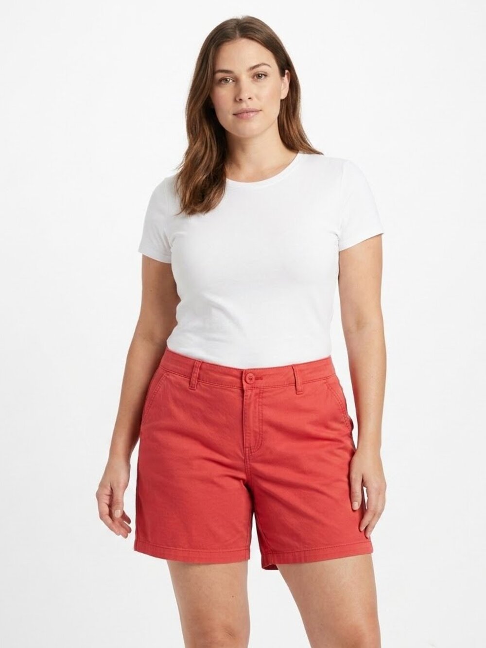 St. John’s Bay Coral Chino Shorts Size 12 Short Stretch Flat Front
